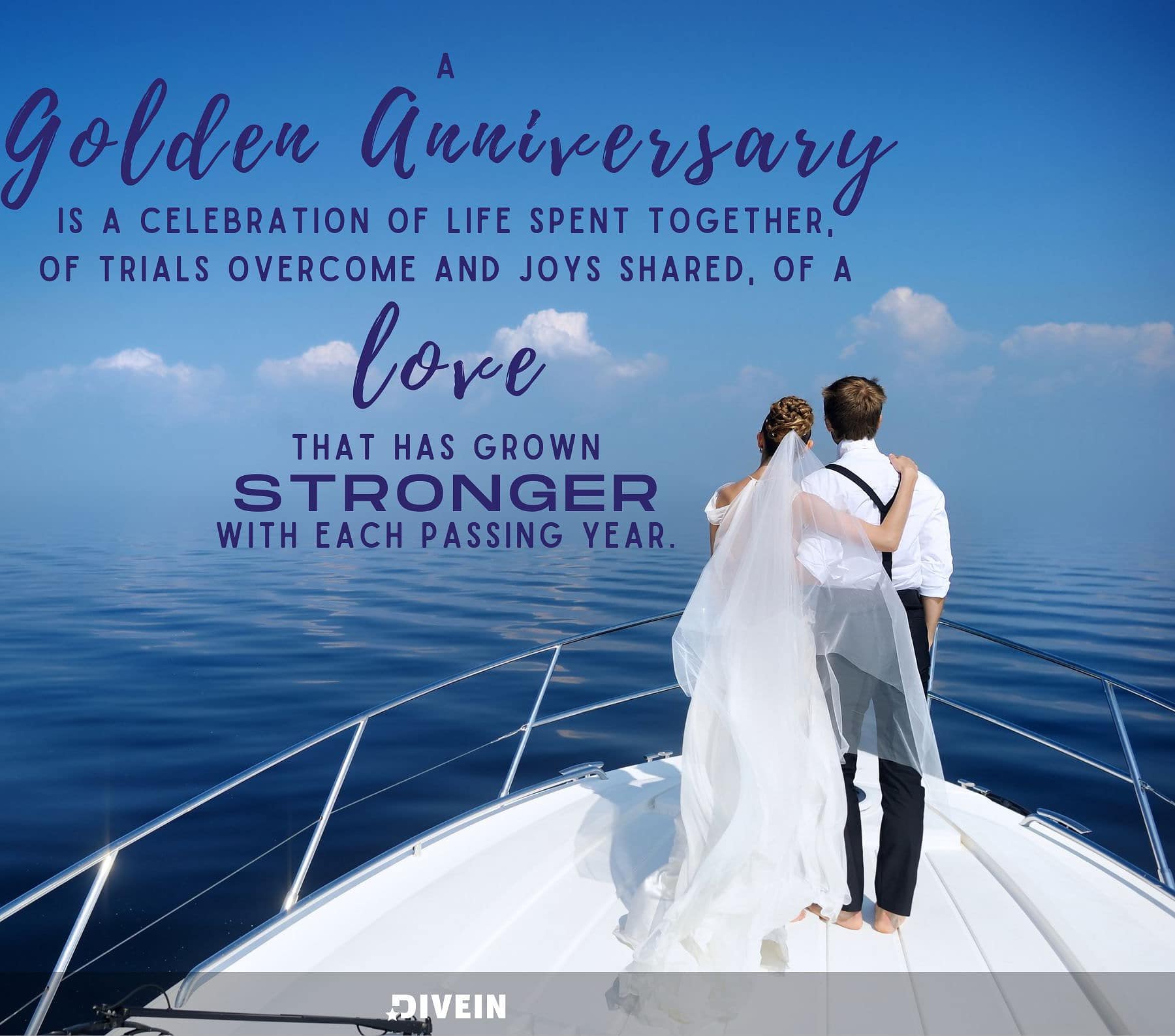 50th Anniversary Quotes. A golden anniversary is a celebration of a life spent together, of trials overcome and joys shared, of a love that has grown stronger with each passing year.