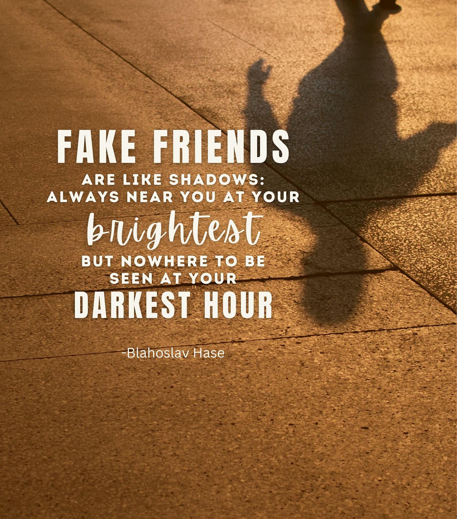 Fake People Quotes. Fake friends are like shadows: always near you at your brightest moments, but nowhere to be seen at your darkest hour.
