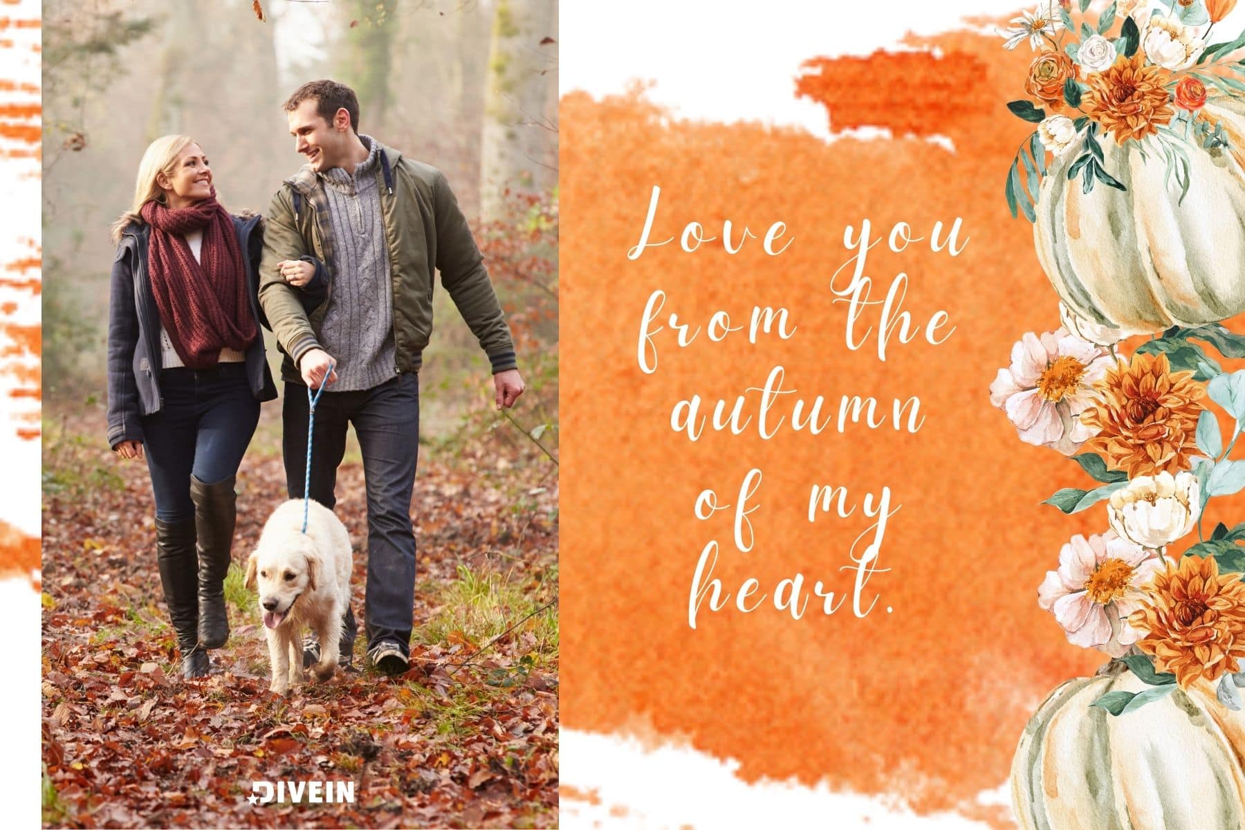 fall captions for couples. love you from the autumn of my heart