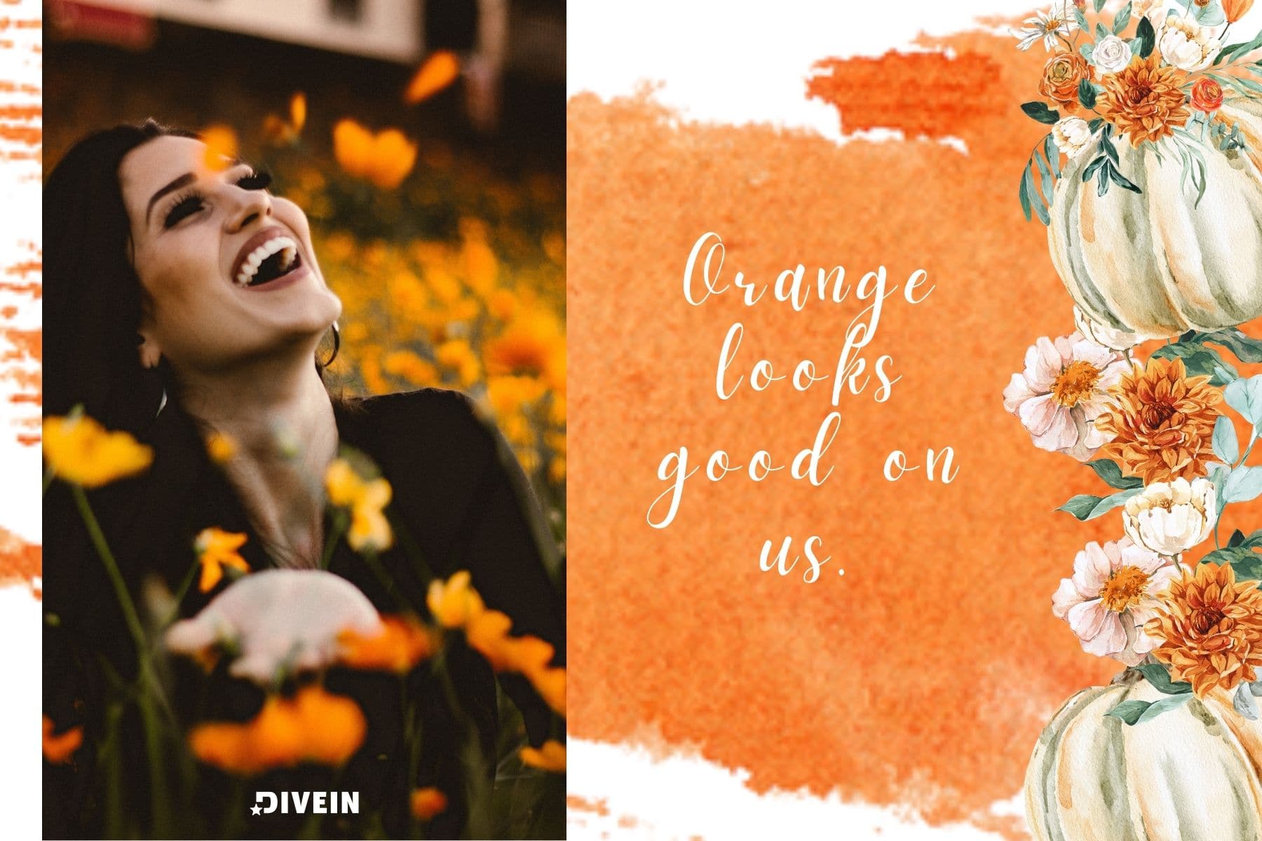 fall captions for couples. orange looks good on us