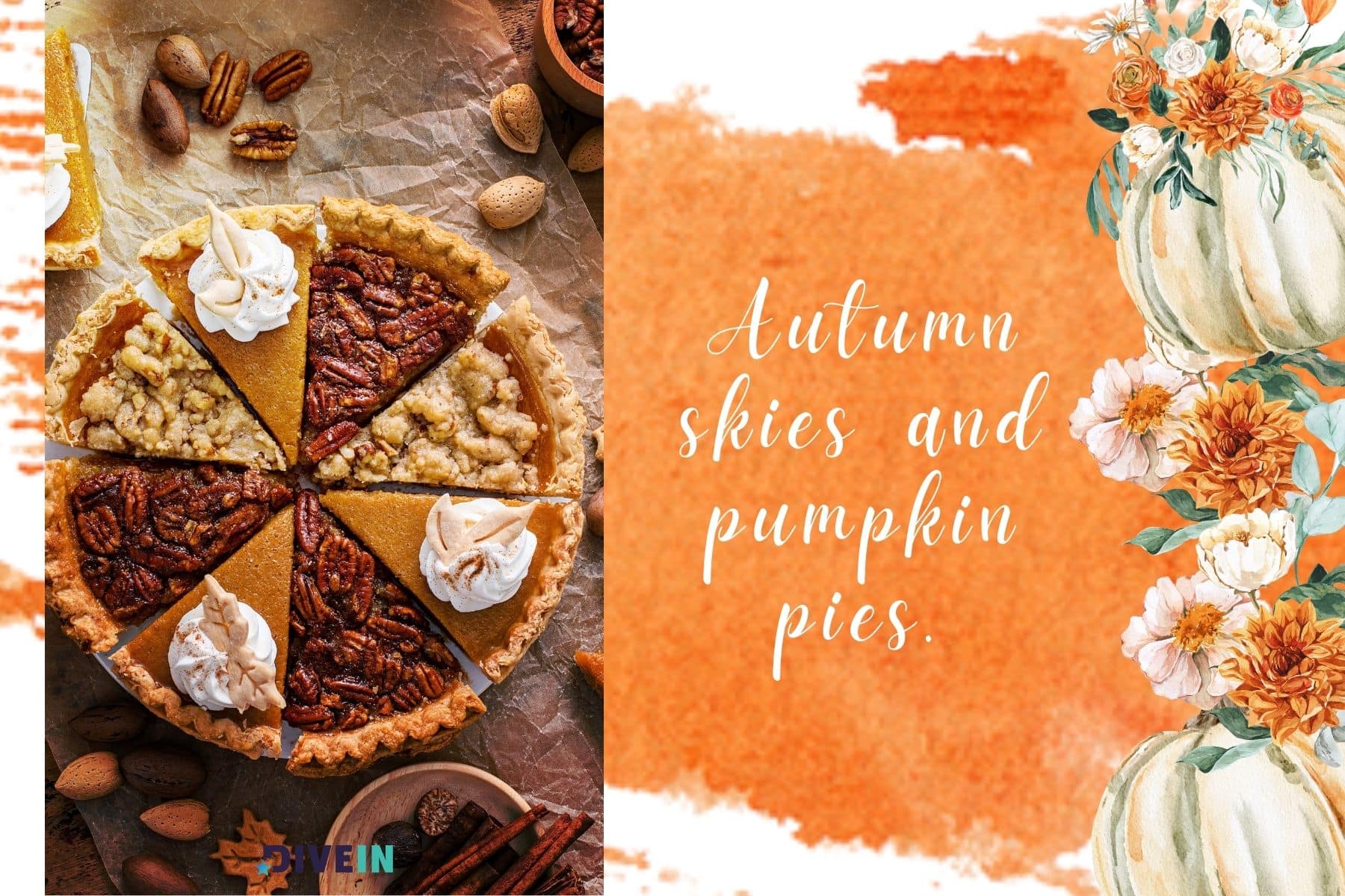 cute fall captions. autumn skies and pumpkin pies
