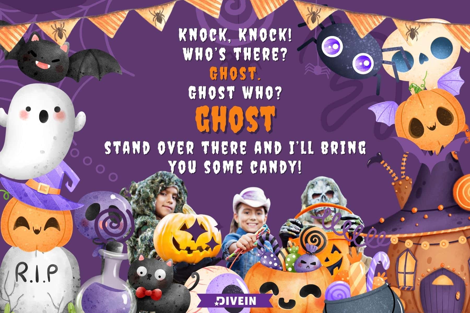 knock knock halloween jokes for kids. ghost stand over there and ill bring you some candy