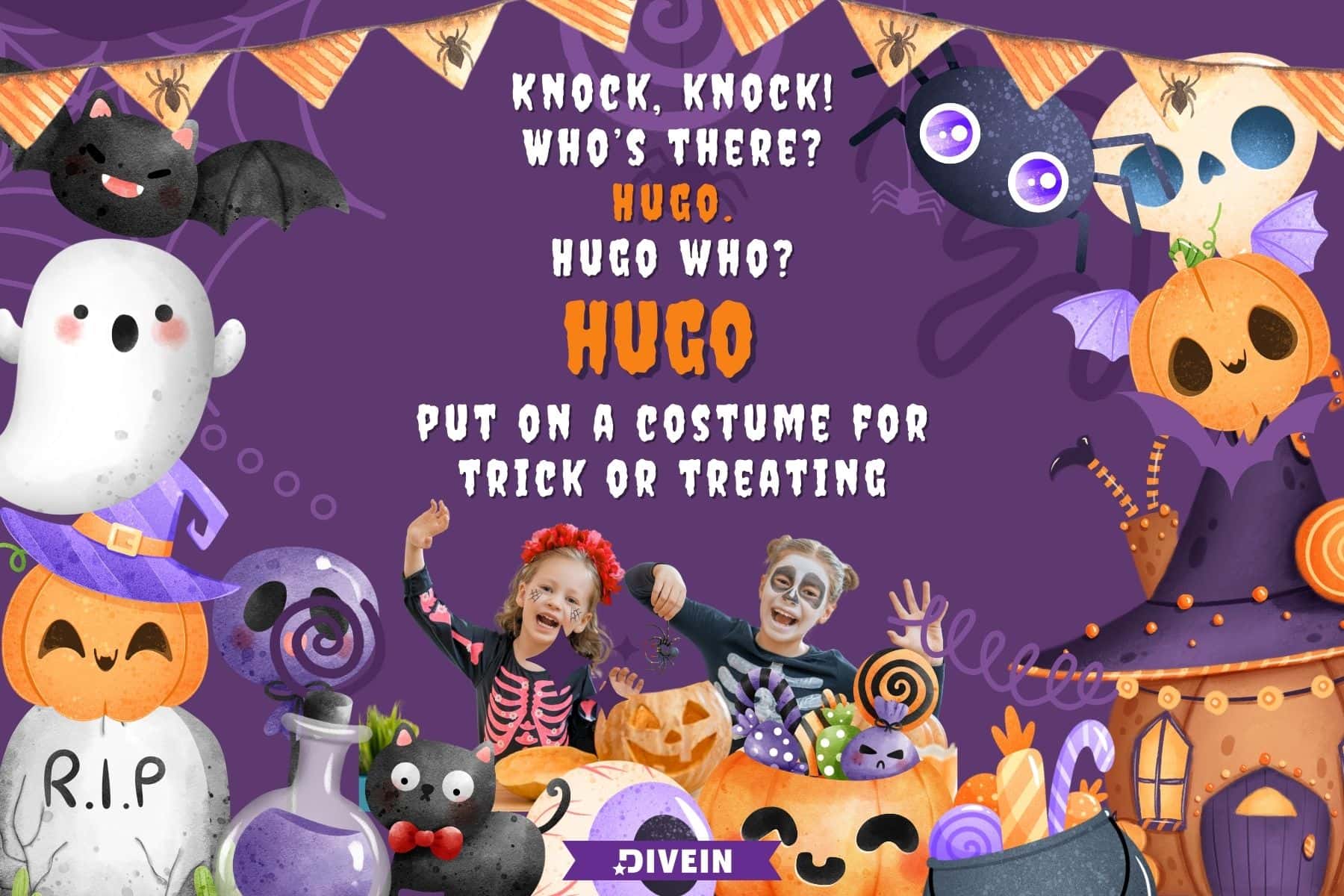 knock knock halloween jokes for kids. hugo put on a costume for trick or treating