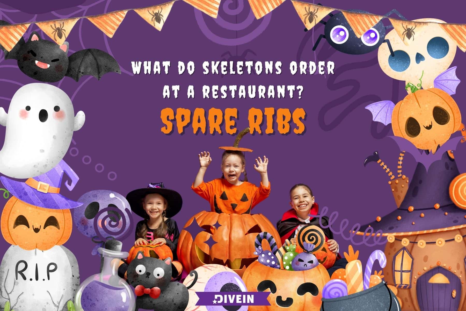 funny halloween jokes for kids. what do skeletons order at a restaurant. spare ribs