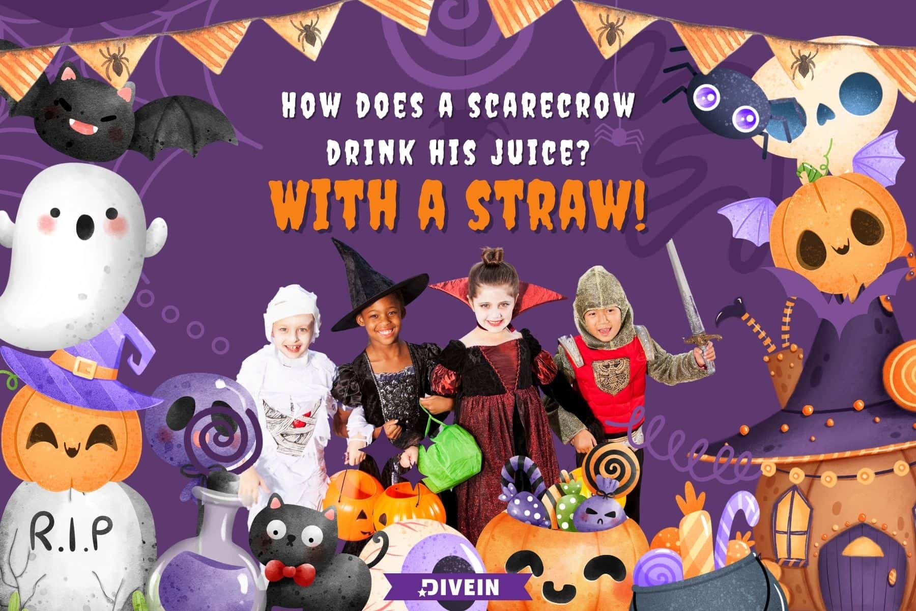 halloween dad jokes. how does a scarecrow drink his juice. with a straw