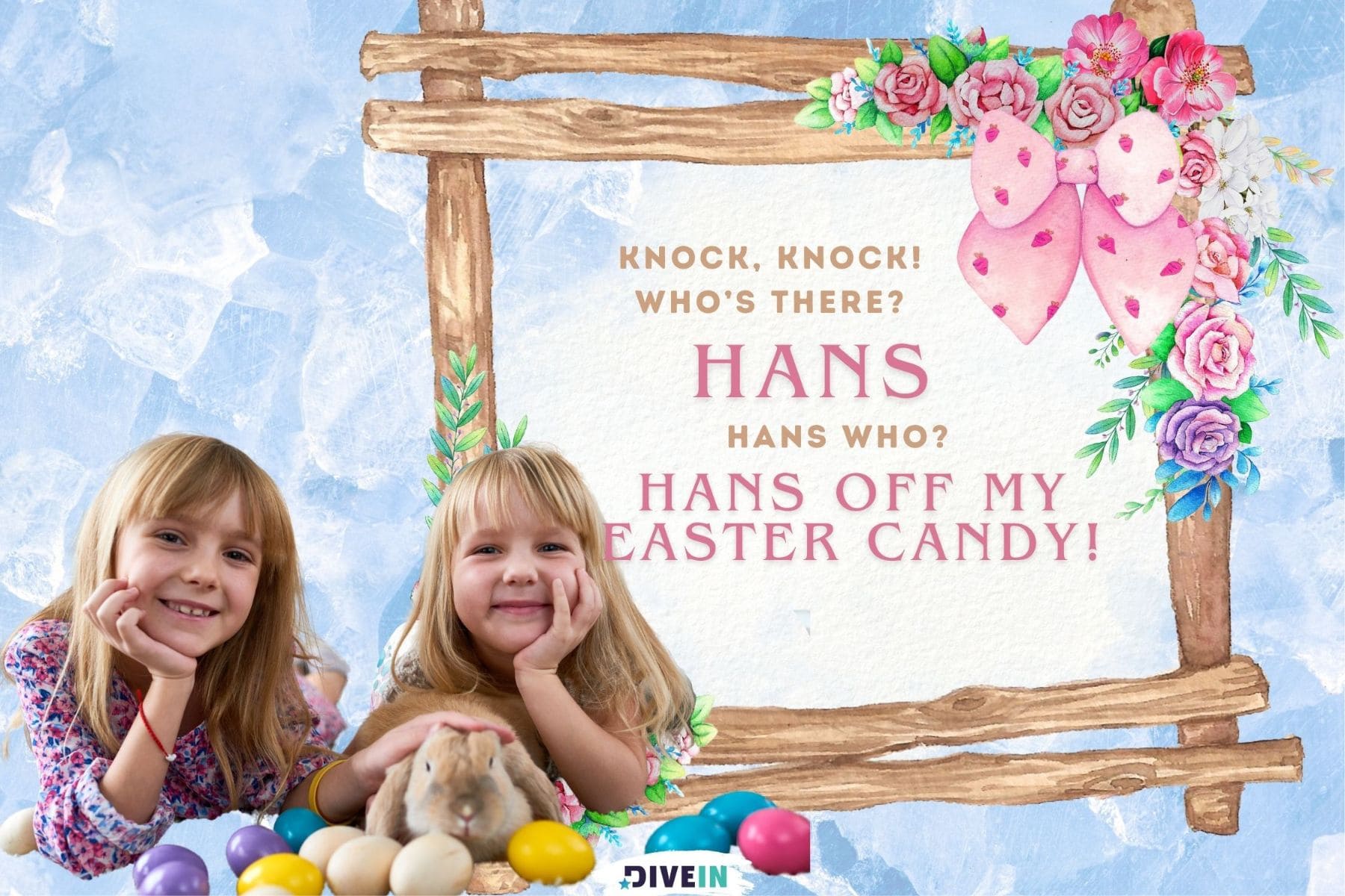 knock knock easter jokes for kids. knock knock. whos there. hans. hans who? hans off my easter candy.
