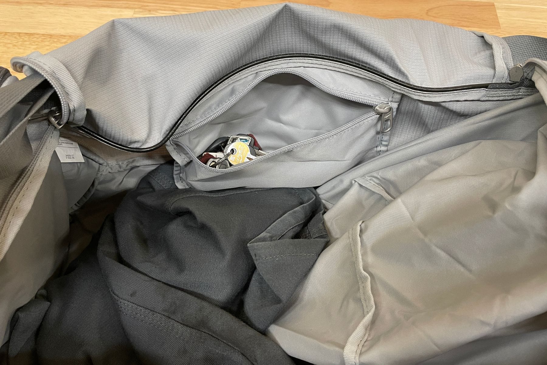 The zipped hanging pocket is a secured spot. 
