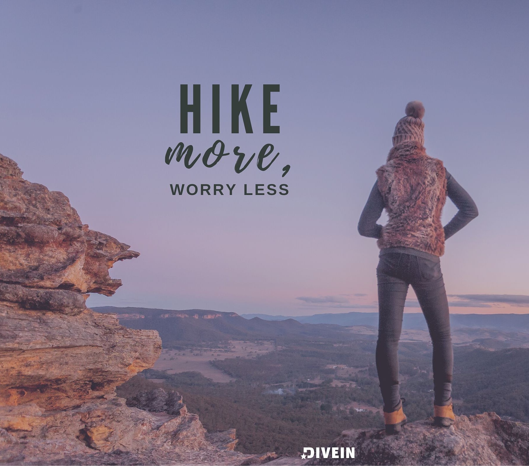 Cute Hiking Captions For Instagram. Hike more, worry less.