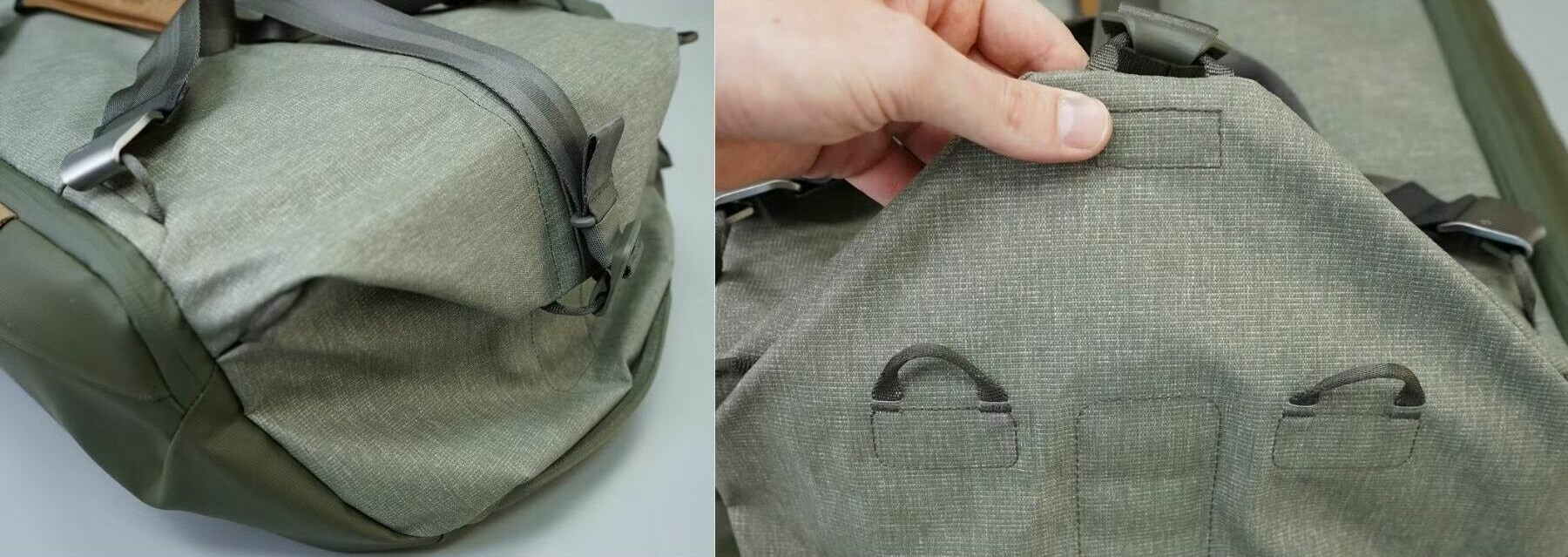 The side magnet panels help size down the duffel bag.