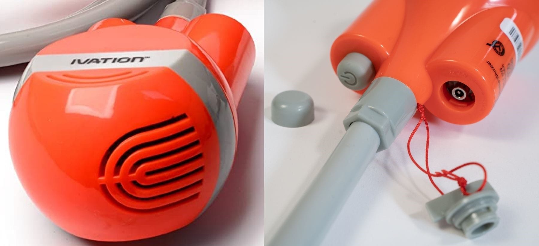 Close up the pump with a water inlet, switch, and charging port. 