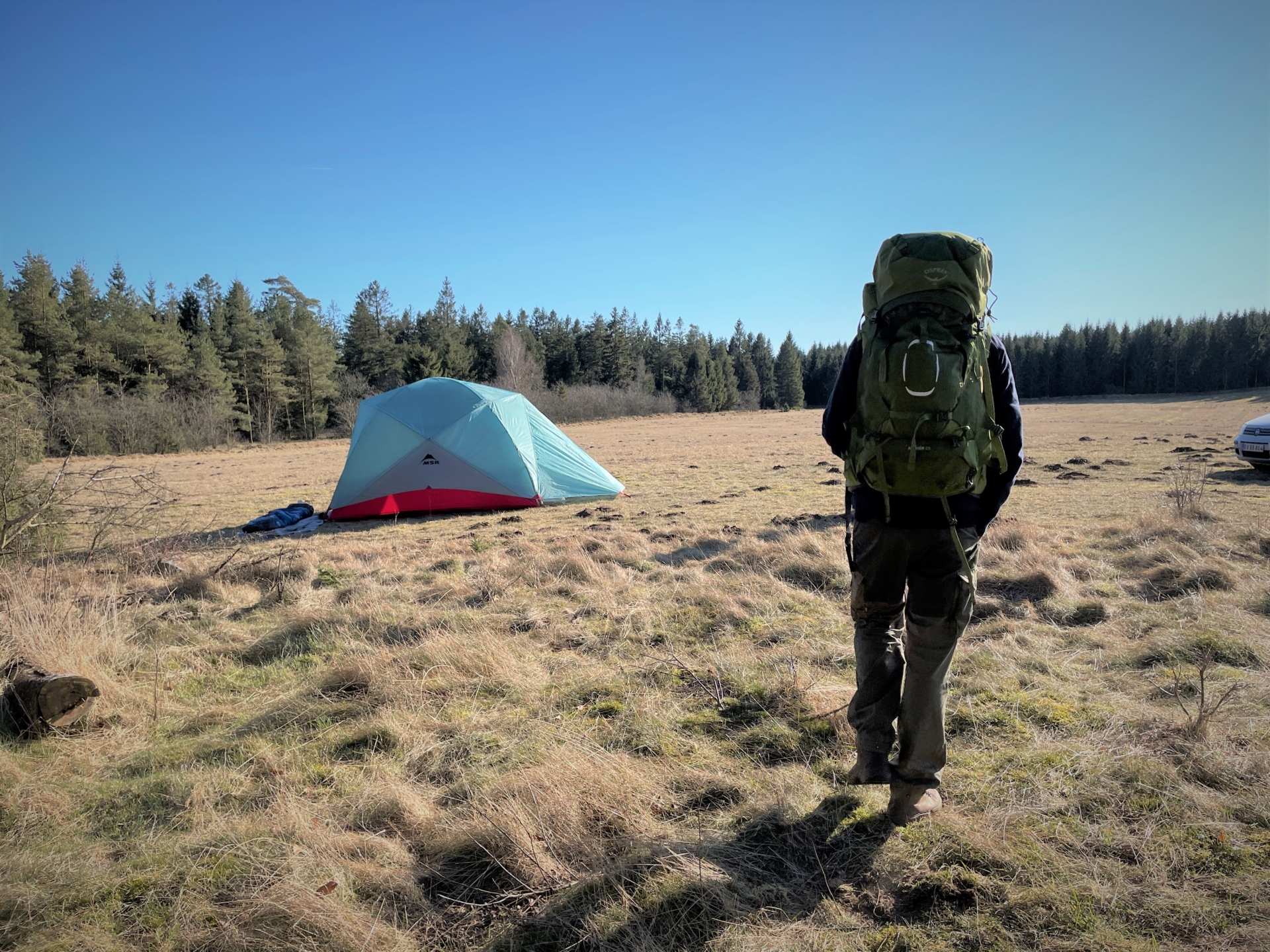 Walking Up To Camp With Osprey Aether