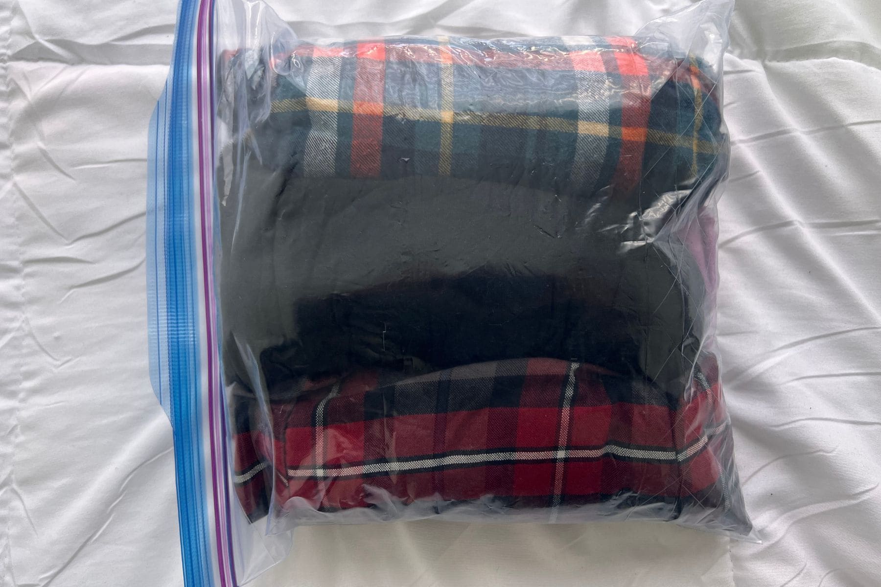 packed clothes with ziplock