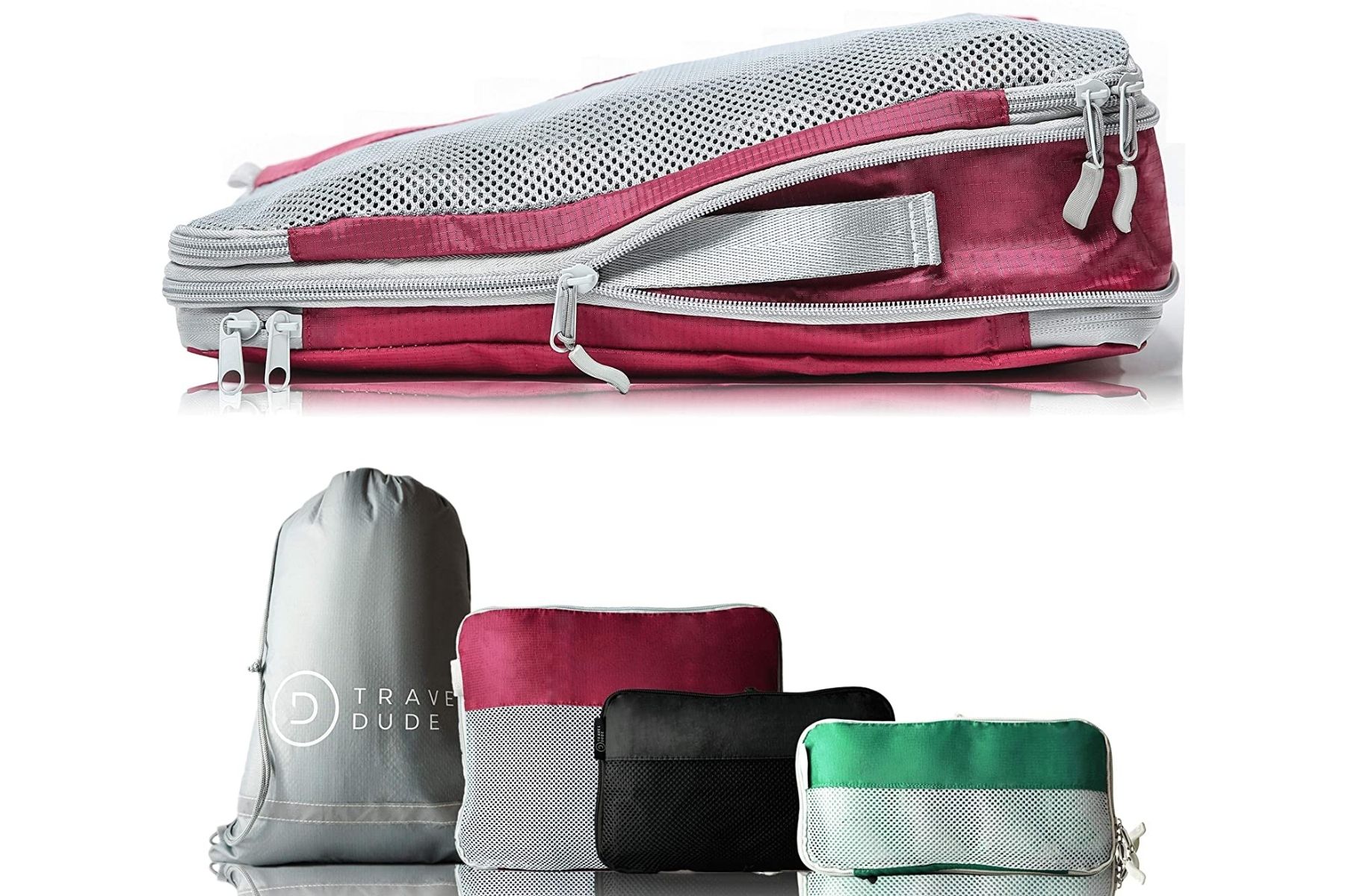 Travel Dude Compression Packing Cubes in Multicolor and Wine Red