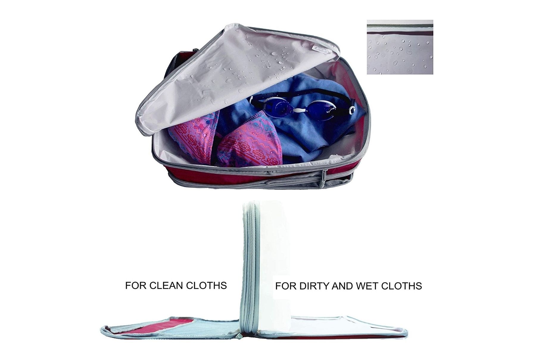 Take advantage of the waterproof compartment for your dirty/wet clothes.