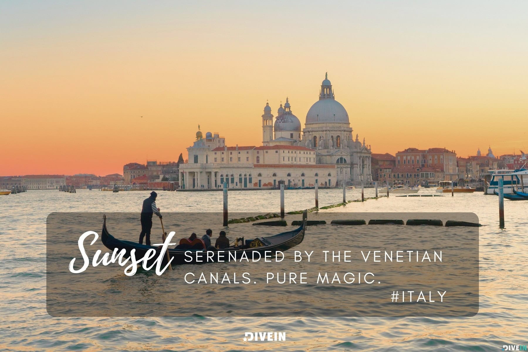 venice captions for instagram. sunset serenaded by the venetian canals. pure magic.